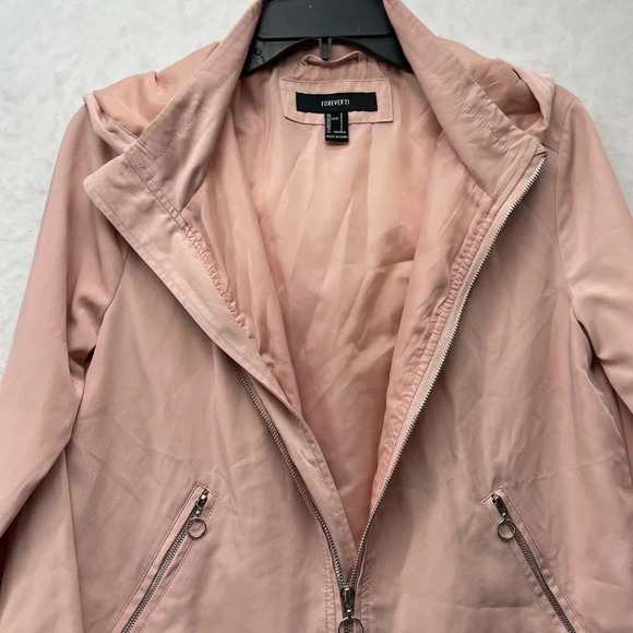 Forever 21 Jacket Women's Sz S Light Pink Full Zip Hooded Drawstring Long Sleeve - Picture 9 of 12